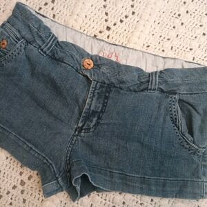 Vtg OP Junior 13 Blue Denim Five Pocket Shorts Wood Buttons Preppy Shortie Beach